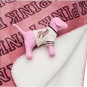 NEW Victoria's Secret PINK Fleece SHERPA Blanket and Pink Dog Plush VS 2025